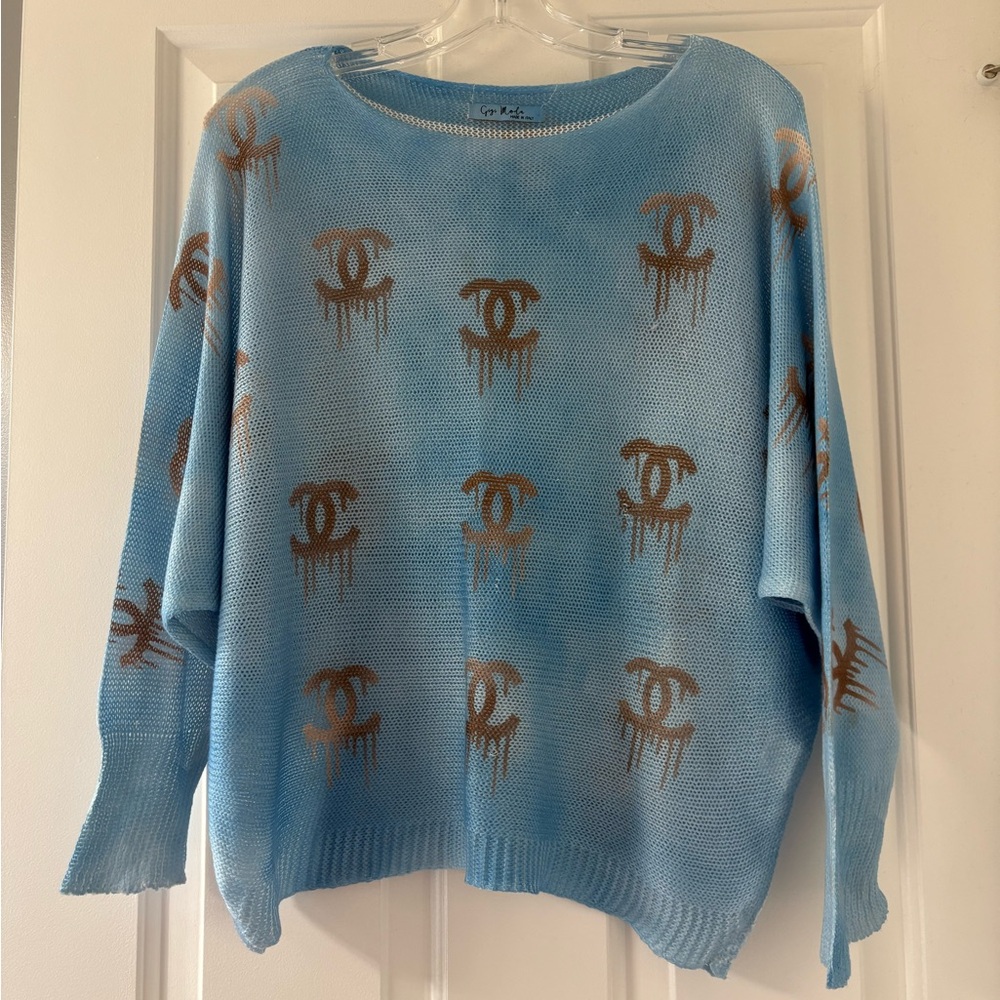 Blue and Gold Designer Logo Inspired Sweater (OSFA)
